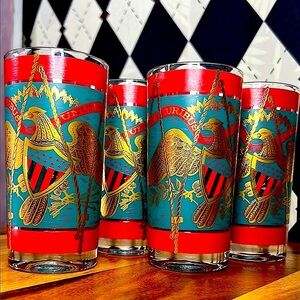 American Eagle & Regimental Drum Cera Glass Set of 4 | Americana Barware
